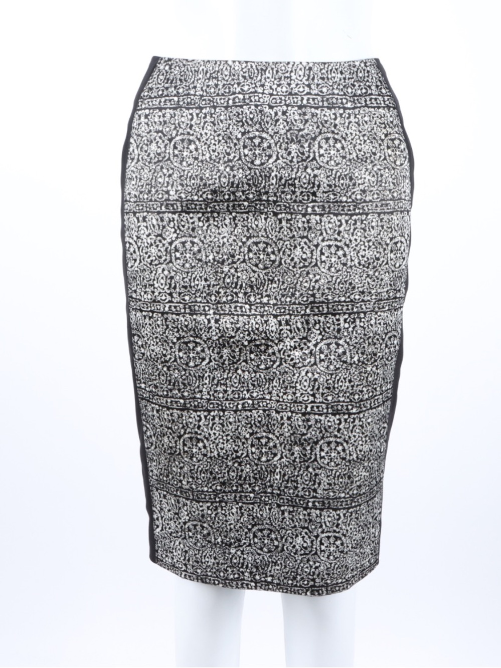 Balenciaga Black and White Patterned Pencil Skirt